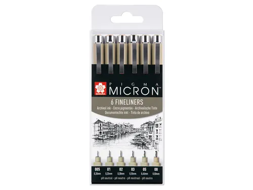 Fineliner Sakura pigma micron set 6stuks zwart