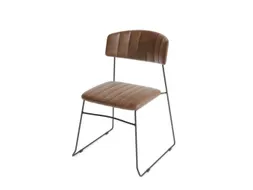 Stapelstoel Sledeframe Zwart met Kunstleer zitting Cognac