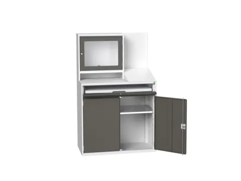 pc-kast monitorvak 1650x1050x550mm toetsenbordblad RAL7035+RAL7016