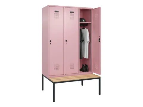 locker met bank,HxBxD 2120x1200x815mm,3vak,vak B 400mm,draaigrendel