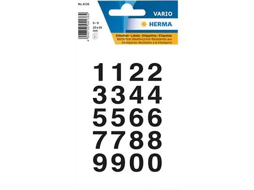 Etiket Herma 4136 20x18mm Getallen 0-9 Zwart op Transparant 40 stuks