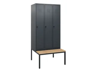 locker met bank,HxBxD 1950x900x815mm,3vak,vak B 300mm,draaigrendel - 1