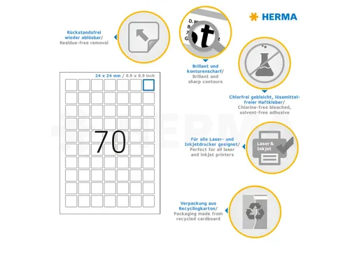 HERMA 10105 Verwijderbare etiketten A4 24x24mm Wit 1750 stuks