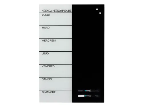 Glasmagneetbord Naga 40x60cm weekplanner Frans zwart/wit