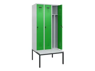 locker met bank,voor scheiding van kleding,HxBxD 2120x900x815mm,3vak - 1