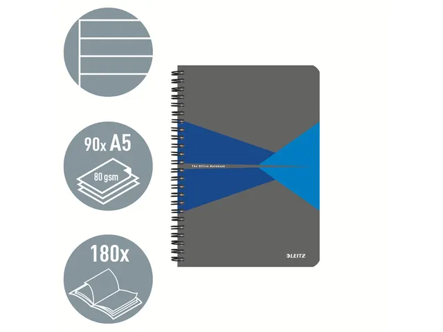 Notitieboek Leitz Office A5 lijn 180pag grijs Blauw