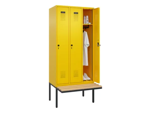 locker met bank,HxBxD 2120x900x815mm,3vak,vak B 300mm,draaigrendel