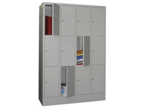 lockerkast,HxBxD 1850x1200x500mm,4x3vakken,RAL7035,front RAL3000