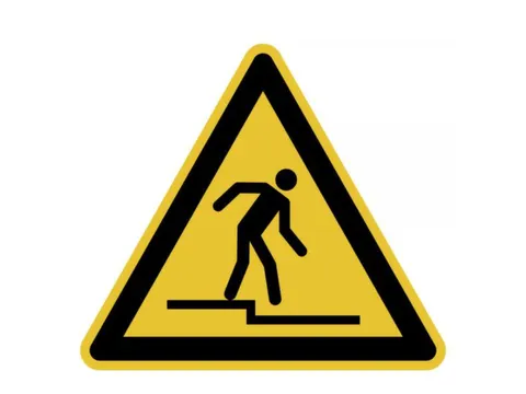 waarschuwingsbord,v. binnen/buiten,Waarschuwing voor afstapje,folie