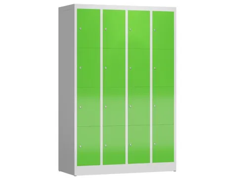 Lockerkast 1800x1185x500mm 4x4 vakken cilinderslot, sokkel, RAL6018