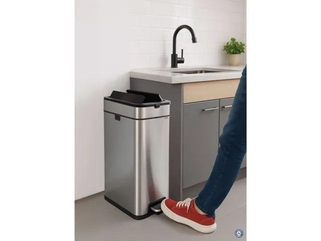 9504094 Afvalbak +voetpedaal MAULwing 40L edelstaal 45.6x27.7x66.7cm