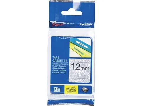 TZEMPSL31 Brother P-touch 12mm zwart-zilver lettertape 4m laminated