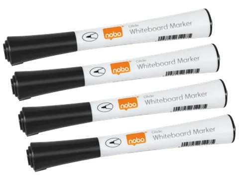 Viltstift Nobo whiteboard Glide fijn zwart 1mm 4st