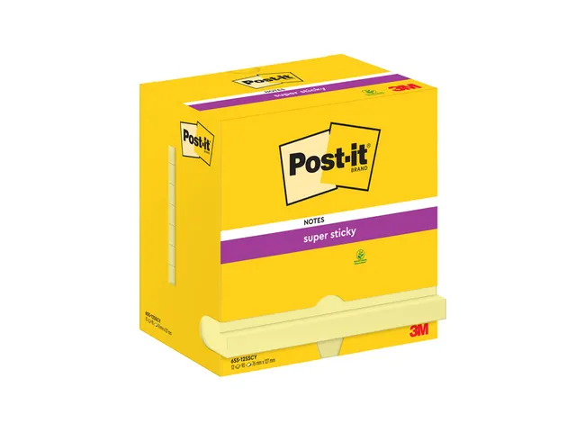 Memoblok Post-it 655 Super Sticky 76x127mm Canary yellow 12 stuks