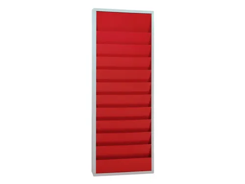 orderplanner,20vakken,HxBxD 1278x554x74mm,plank(en) plaatstaal,rood