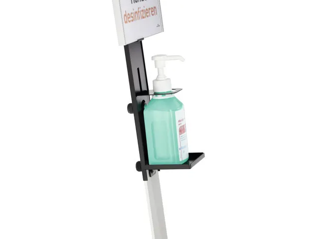 Handgeldispenser vloerstandaard met infobord Zilver