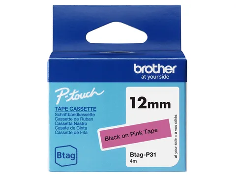 Brother BTAG-P31 labelprinter tape Zwart op roze