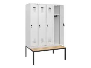 locker met bank,HxBxD 1950x1200x815mm,4vak,vak B 300mm,draaigrendel - 1