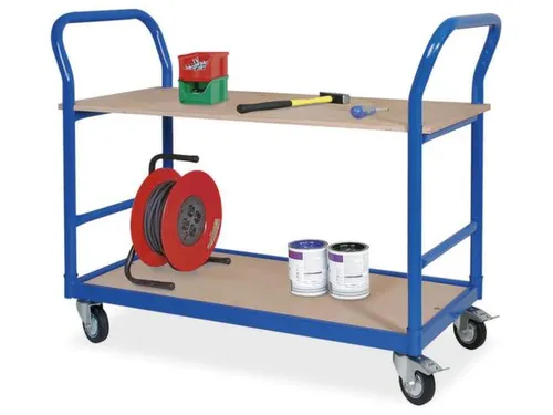 tafelwagen,draagverm. 250kg,2xhouten plaat,RAL5010,rubber-banden