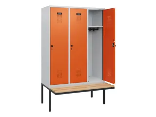 locker met bank,HxBxD 1950x1200x815mm,3vak,vak B 400mm,draaigrendel - 1