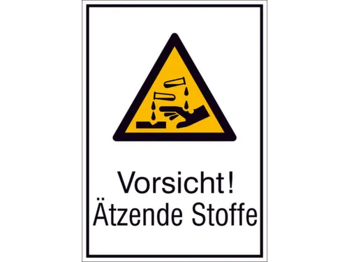 waarschuwings-combibord,v. binnen/buiten,Pas op! Bijtende stoffen