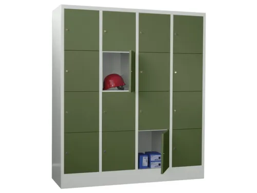 lockerkast,HxBxD 1850x1600x500mm,4x4vakken,RAL7035,front RAL6011