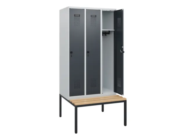 locker met bank,HxBxD 1950x900x815mm,3vak,vak B 300mm,draaigrendel