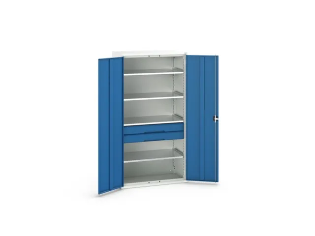 universele kast,HxBxD 2000x1050x550mm,4xStalen bodem,2lade(n)