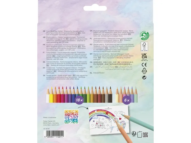 Crayon de couleur hexagonal Licorne 18 couleurs + 6 pastel
