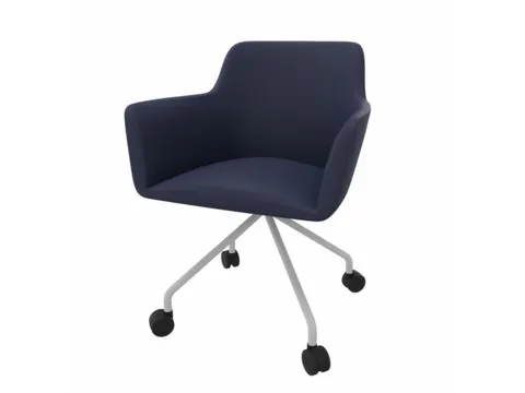 Bezoekersstoel 4-Voet/4Wielen Ronde Buis Verchroomd Lichtblauw