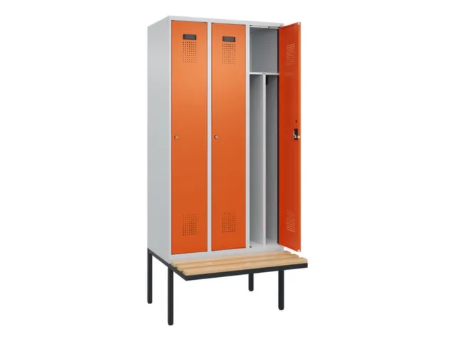 locker met bank,voor scheiding van kleding,HxBxD 2120x900x815mm,3vak