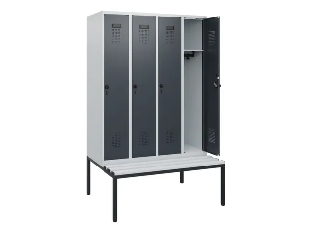 locker met bank,HxBxD 1950x1200x815mm,4vak,vak B 300mm,draaigrendel