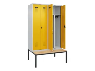 PBM-locker met bank,HxBxD 2120x1200x815mm,4vak,vak B 300mm - 1