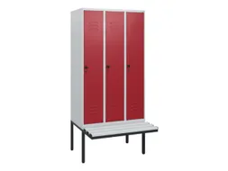 locker met bank,HxBxD 1950x900x815mm,3vak,vak B 300mm,draaigrendel