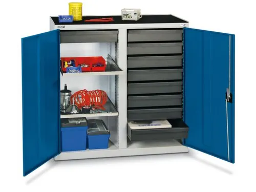 Materiaalkast 1000x1000x500mm 2legborden Uitschuifbaar 9laden Ral5010