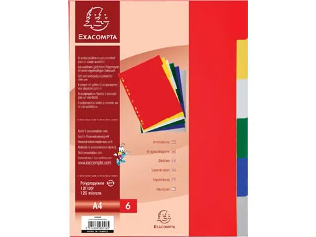 tabbladen A4 PP 12/100e 6-delig assorti 15-gaats