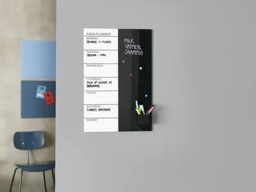 Glasmagneetbord Naga 40x60cm weekplanner GB zwart/wit