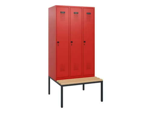 locker met bank,HxBxD 1950x900x815mm,3vak,vak B 300mm,draaigrendel
