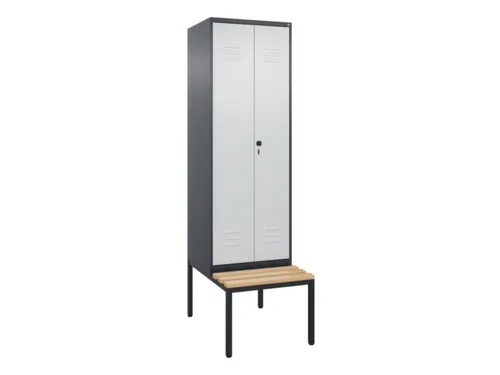 PBM-locker met bank,HxBxD 2120x600x815mm,2vak,vak B 300mm,draaigrendel