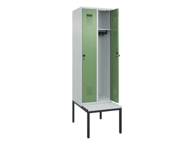 locker met bank,HxBxD 2120x600x815mm,2vak,vak B 300mm,draaigrendel