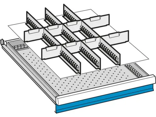 Indelingsmateriaal H 100mm 3gesleufde Lengteverdelers/8dwarsverdelers