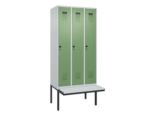 locker met bank,HxBxD 2120x900x815mm,3vak,vak B 300mm,draaigrendel
