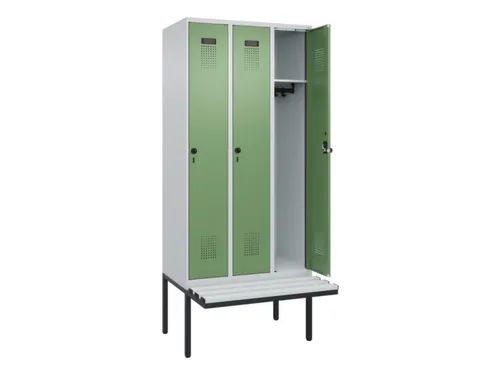 locker met bank,HxBxD 2120x900x815mm,3vak,vak B 300mm,draaigrendel