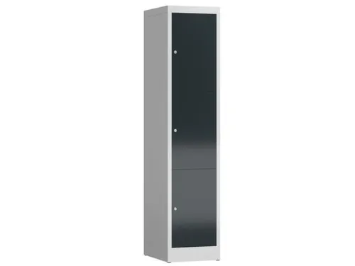 Lockerkast 1800x415x500mm 1x3 vakken cilinderslot, sokkel, RAL7016