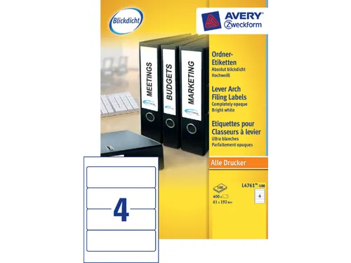 Rugetiket Avery Zweckform breed 61x192mm zelfklevend wit L4761-100