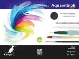 Blok aquarelpapier Kangaro 32x24cm 300g 16 vel zwart 3 zijden verlijmd