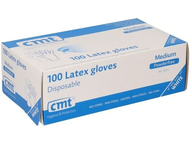 Handschoen CMT M latex poedervrij wit 100 stuks