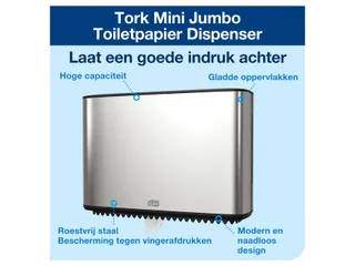 Tork 460006 T2 Mini Jumbo Toiletpapier Dispenser Imge Line RVS - 2