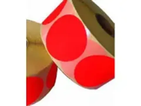 OUTLET Etiketten Op Rol 50mm Fluor Rood Met Dispenser 500 Stuks