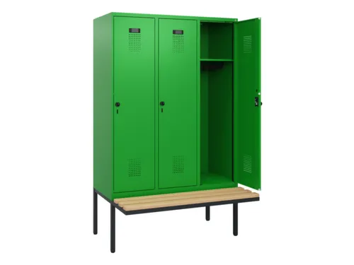 locker met bank,HxBxD 1950x1200x815mm,3vak,vak B 400mm,draaigrendel